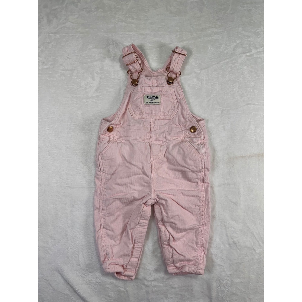 OshKosh B'gosh Corduroy Overalls 9M Pink Rose Gold Hardware Baby Girl